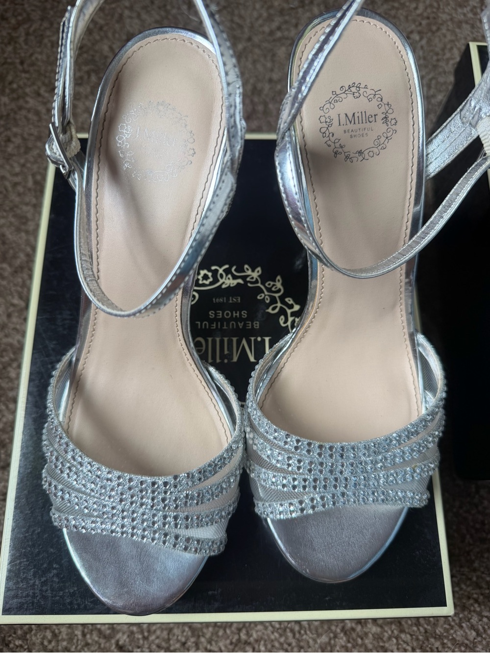 I. Miller Silver Rhinestone Evening Heels